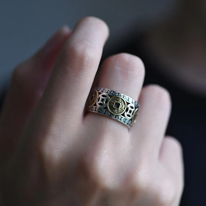 Anello regolabile con equilibrio di cinque monete dell'imperatore Buddha Stones - Image 7