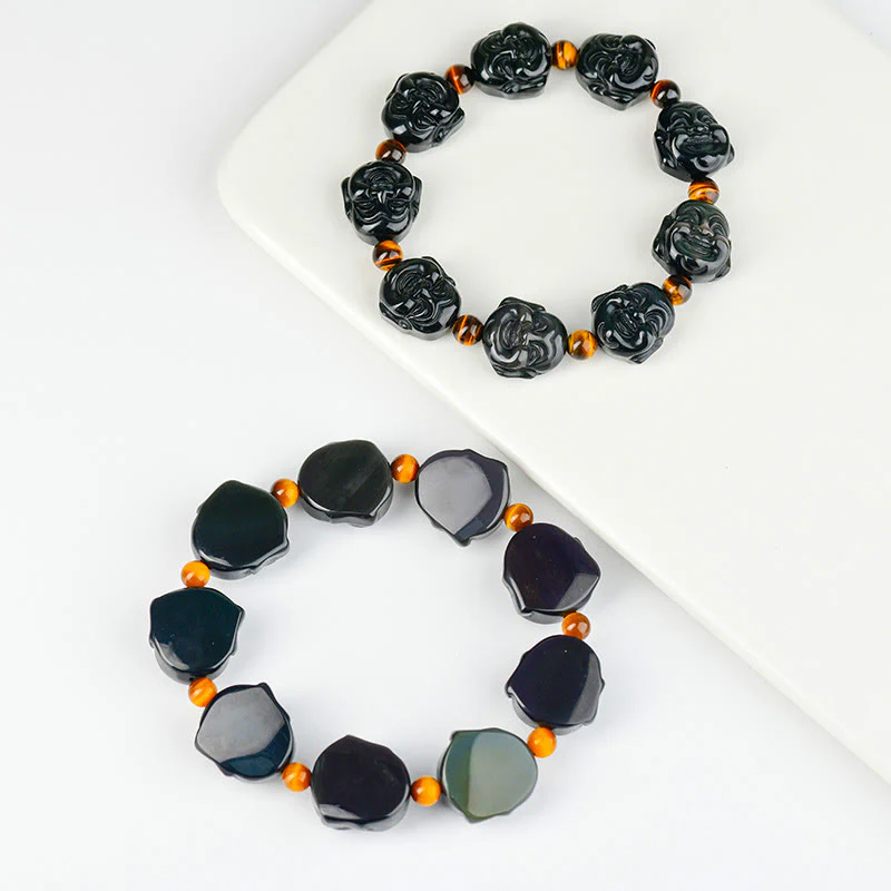 Bracciale Buddha Stones Rainbow Obsidian Laughing Buddha Positive Transformation - Image 3