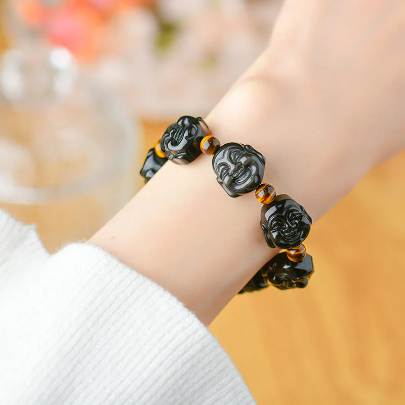 Bracciale Buddha Stones Rainbow Obsidian Laughing Buddha Positive Transformation - Image 9