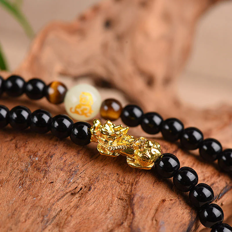 Bracciale Mala di protezione PiXiu in ossidiana con Buddha Stones e zodiaco cinese - Image 4