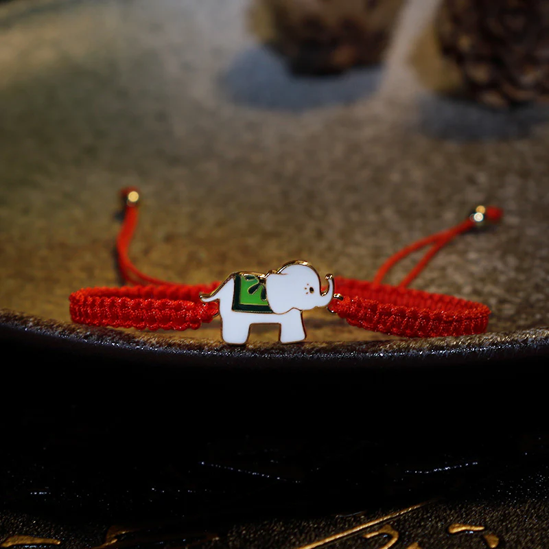 Braccialetto con cordino rosso elefante portafortuna in argento sterling 925 fatto a mano in tibetano Buddha Stones - Image 6