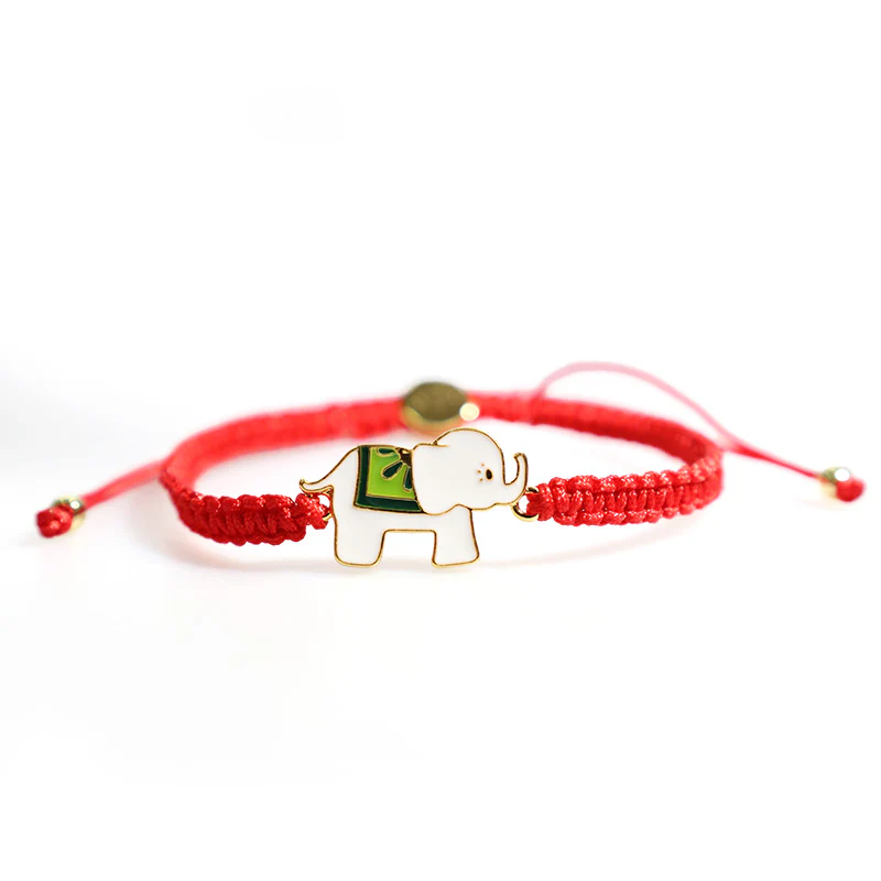 Braccialetto con cordino rosso elefante portafortuna in argento sterling 925 fatto a mano in tibetano Buddha Stones - Image 8