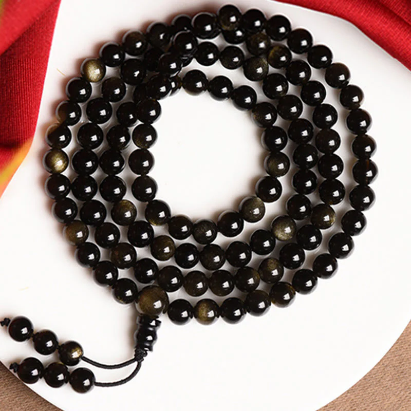 Braccialetto della ricchezza in ossidiana naturale con 108 perle di Mala Buddha Stones - Image 12