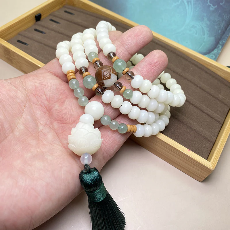 Braccialetto di protezione con 108 perle di Mala di semi di Bodhi bianchi Buddha Stones - Image 8