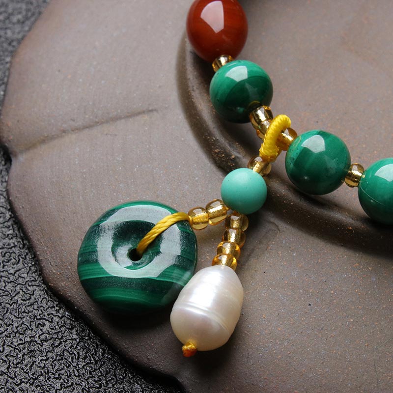 Braccialetto di protezione con perline di agata rossa e malachite naturale - Image 4