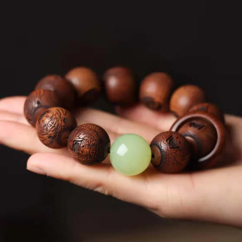 Braccialetto di protezione della tigre con incisione in palissandro tibetano e Buddha Stones - Image 3