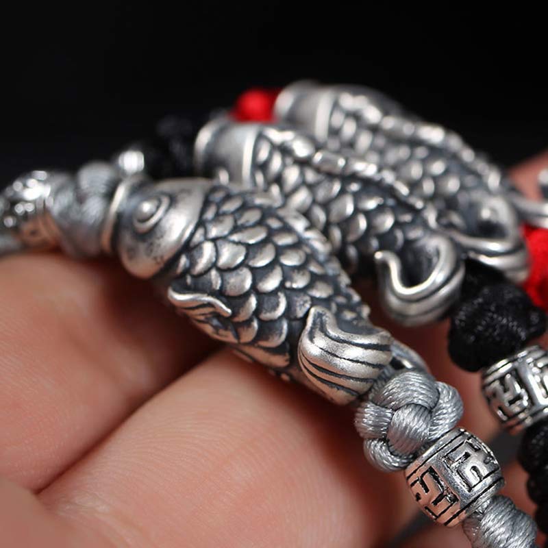 Braccialetto intrecciato con corda in argento Buddha Stones Luck Koi Fish - Image 10
