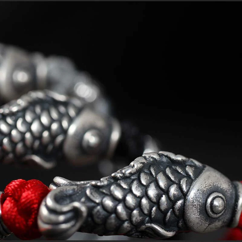 Braccialetto intrecciato con corda in argento Buddha Stones Luck Koi Fish - Image 8