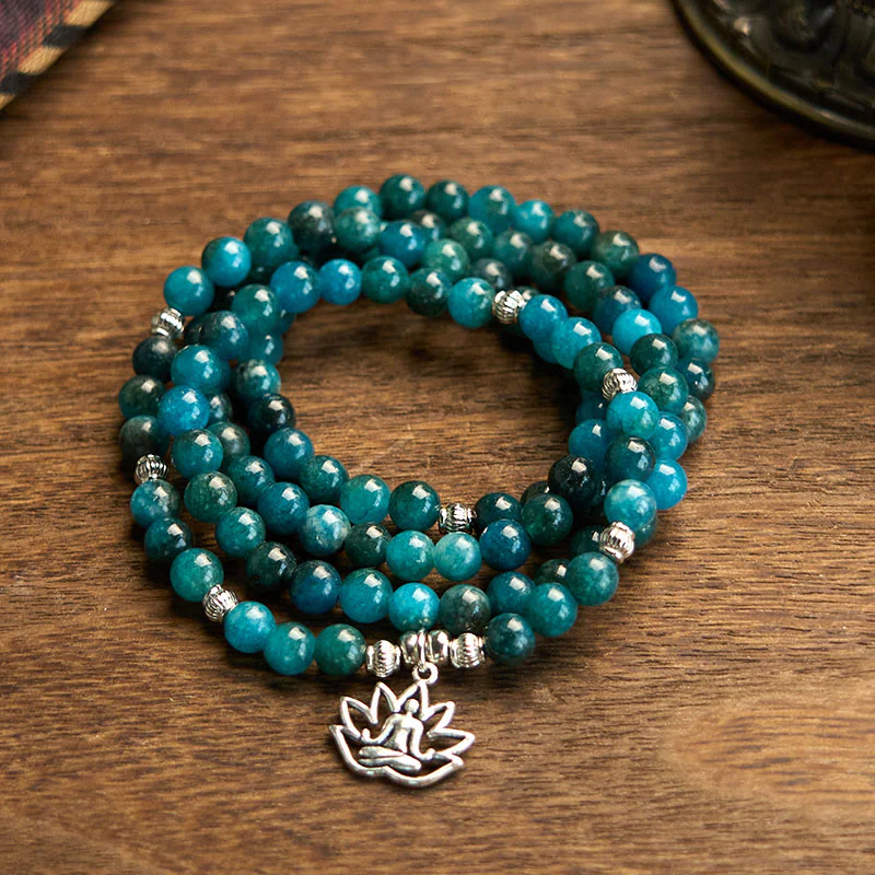 Buddha Stones 108 Mala Beads Apatite Bead Om L'albero della vita Bracciale Buddha di loto - Image 12
