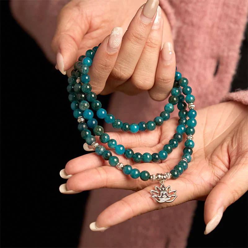 Buddha Stones 108 Mala Beads Apatite Bead Om L'albero della vita Bracciale Buddha di loto - Image 15