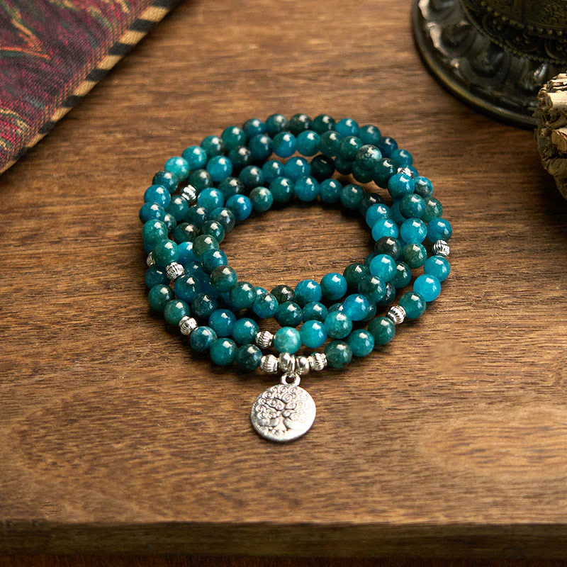 Buddha Stones 108 Mala Beads Apatite Bead Om L'albero della vita Bracciale Buddha di loto - Image 7
