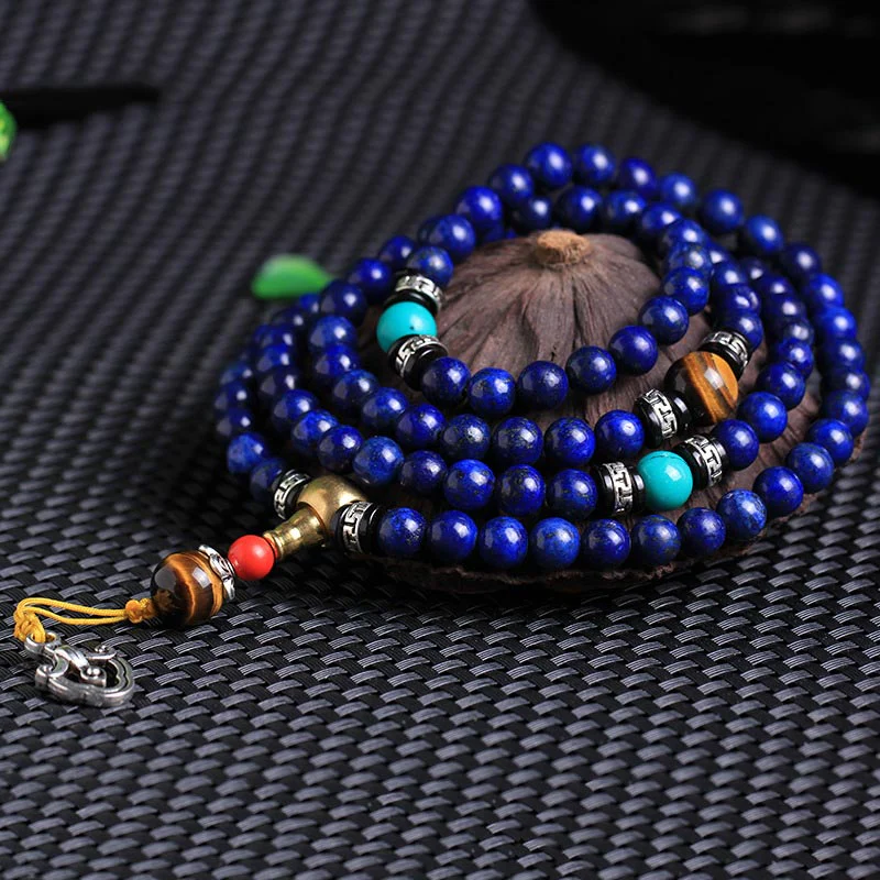 Bracciale Mala positivo con 108 perle di lapislazzuli Buddha Stones - Image 3