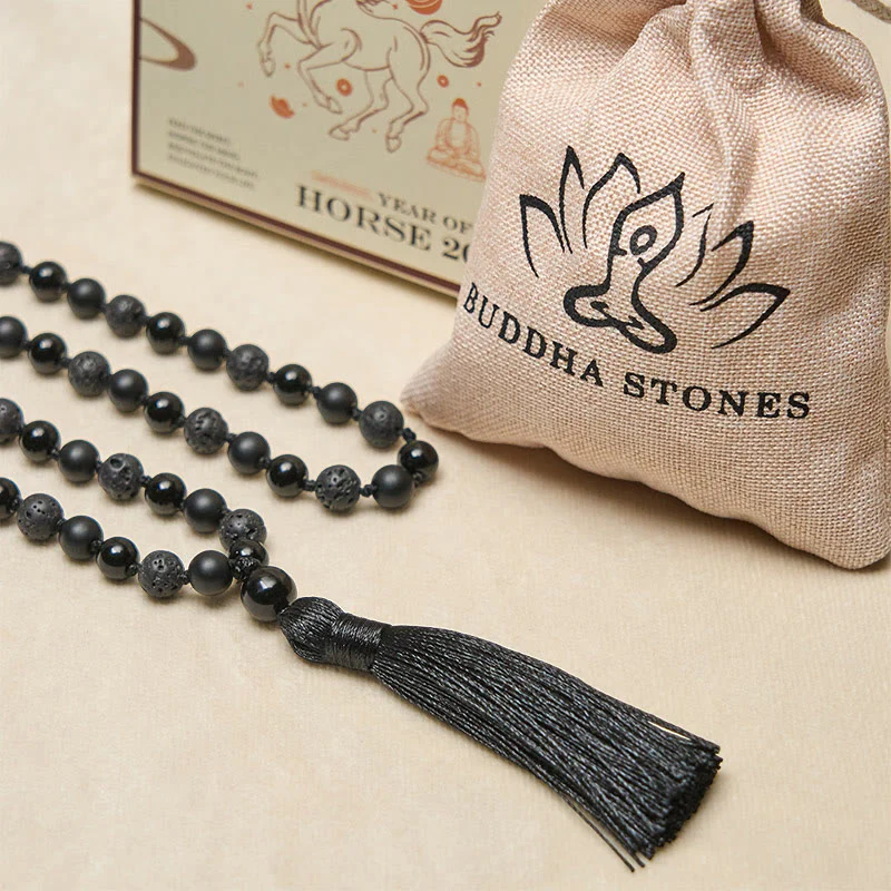 Buddha Stones 8mm Perline Onice Nero Pietra Lavica Nappa Protezione Fortuna Mala - Image 6