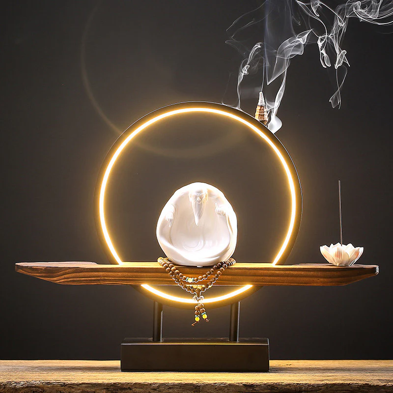 Buddha Stones Buddha Avalokitesvara Ceramica Loto Rilassamento Bruciatore di Incenso Decorazione - Image 23