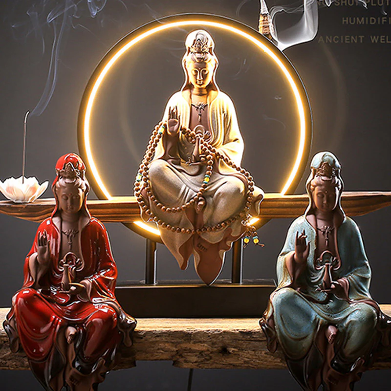 Buddha Stones Buddha Avalokitesvara Ceramica Loto Rilassamento Bruciatore di Incenso Decorazione - Image 6