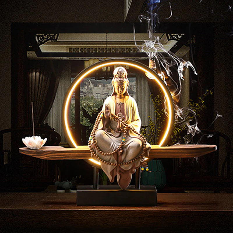 Buddha Stones Buddha Avalokitesvara Ceramica Loto Rilassamento Bruciatore di Incenso Decorazione - Image 7