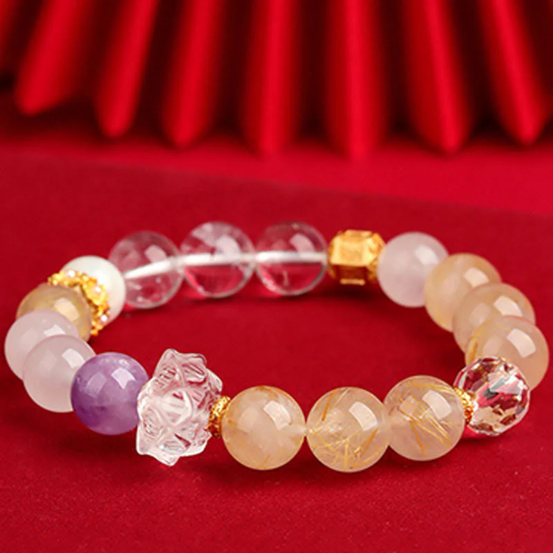 Buddha Stones Cinque Elementi Vari Agata Cristallo Verde Fantasma Quarzo Rutilato Uva Verde Agata Malachite Braccialetto della Fortuna - Image 22