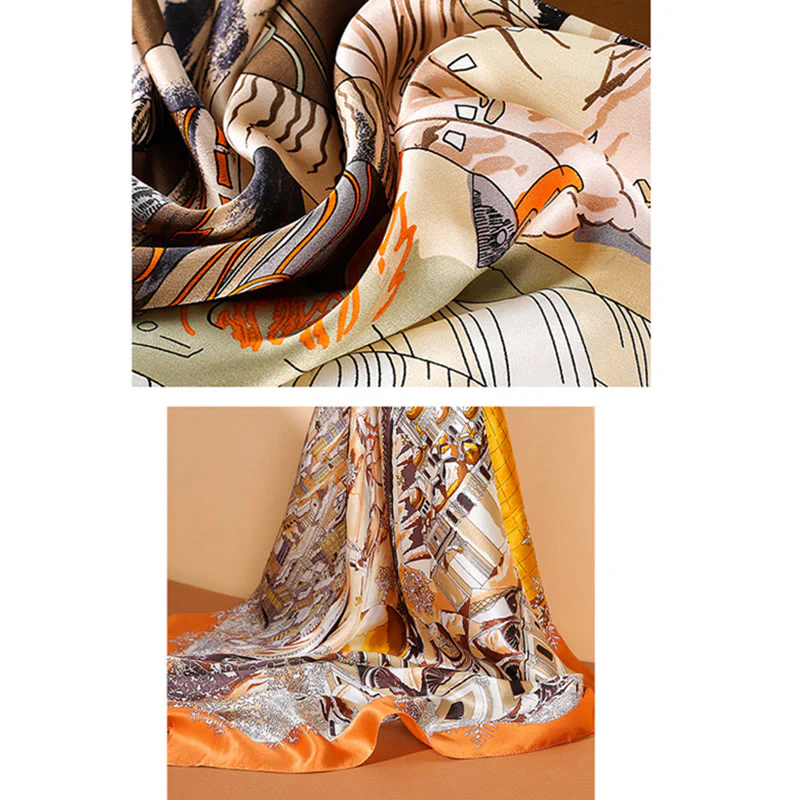 Buddha Stones Dipinto ad olio Città Scena innevata Castello Loto 100% seta di gelso Sciarpa per capelli al collo - Image 14