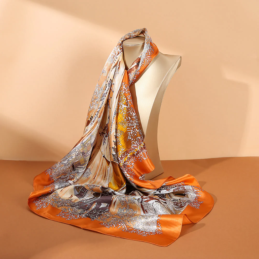 Buddha Stones Dipinto ad olio Città Scena innevata Castello Loto 100% seta di gelso Sciarpa per capelli al collo - Image 8