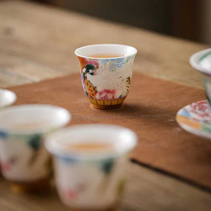 Buddha Stones Drago Fenice Fiori Tazza da tè in ceramica Tazza da tè Kung Fu 50ml - Image 12