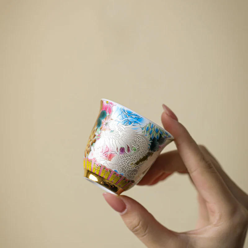 Buddha Stones Drago Fenice Fiori Tazza da tè in ceramica Tazza da tè Kung Fu 50ml - Image 5