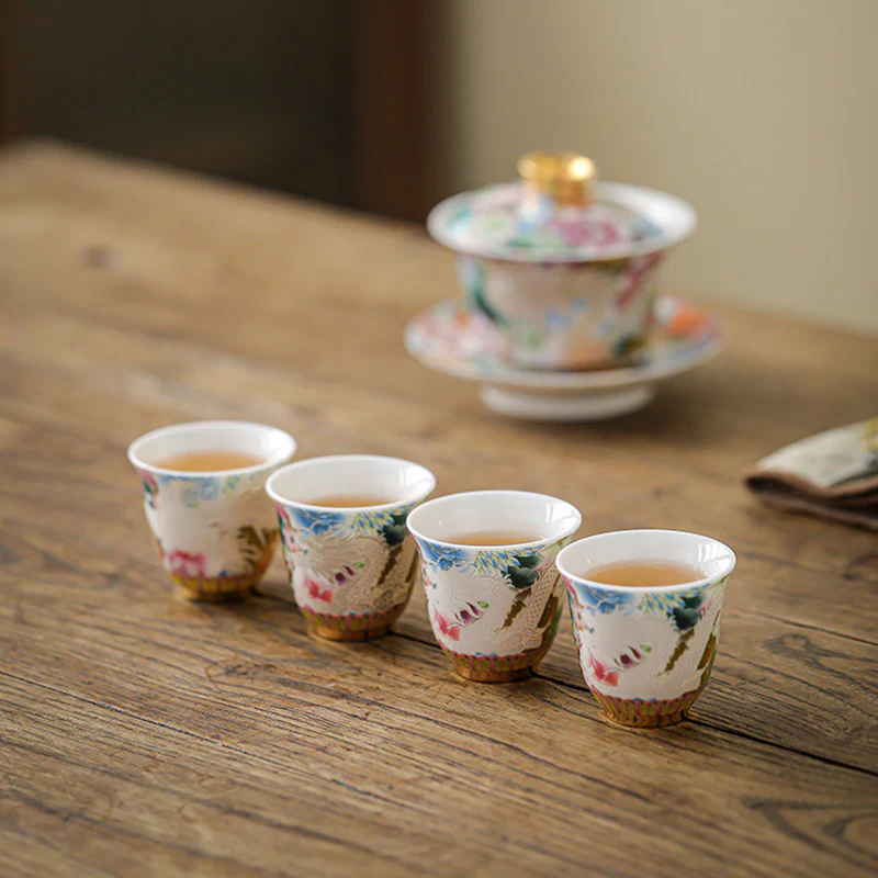 Buddha Stones Drago Fenice Fiori Tazza da tè in ceramica Tazza da tè Kung Fu 50ml - Image 6