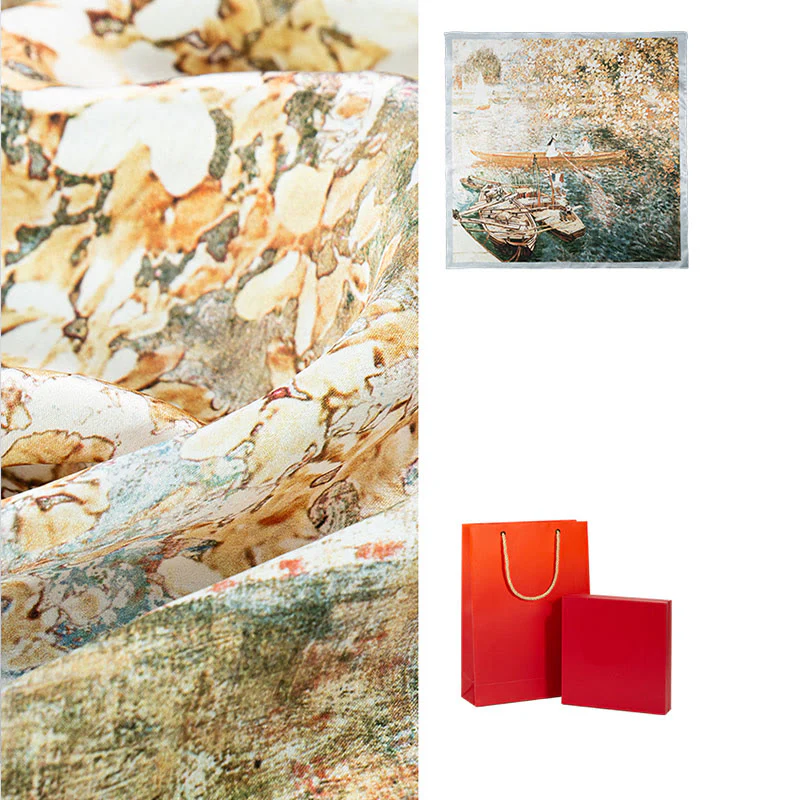 Buddha Stones Jungle Oil Painting Nuvole di buon auspicio Sciarpa in seta di gelso al 100% Sciarpa da collo in seta bifacciale di qualità premium 6A - Image 20