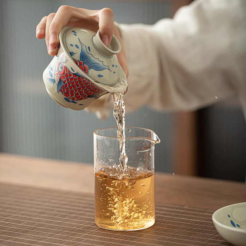 Buddha Stones Koi Fish Arowana Ceramica Gaiwan Sancai Tazza da tè Kung Fu Tazza da tè con coperchio 130ml - Image 10