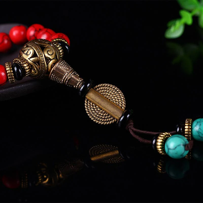 Buddha Stones Mala Tibetano Turchese Rosso Collana Fortunata Bracciale - Image 9