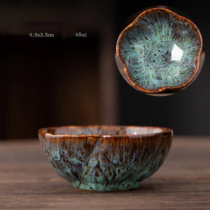 Buddha Stones Peach Blossom Pattern Tazza da tè in ceramica Tazze da tè a forma di fiore - Image 4