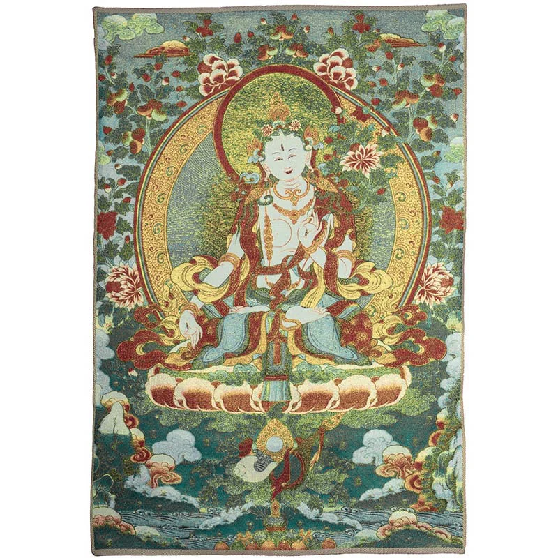 Buddha Stones Ricamo Tibetano Tara Bianca Thangka Arazzo Appeso a Parete Arte della Parete Meditazione per la Decorazione della Casa - Image 11