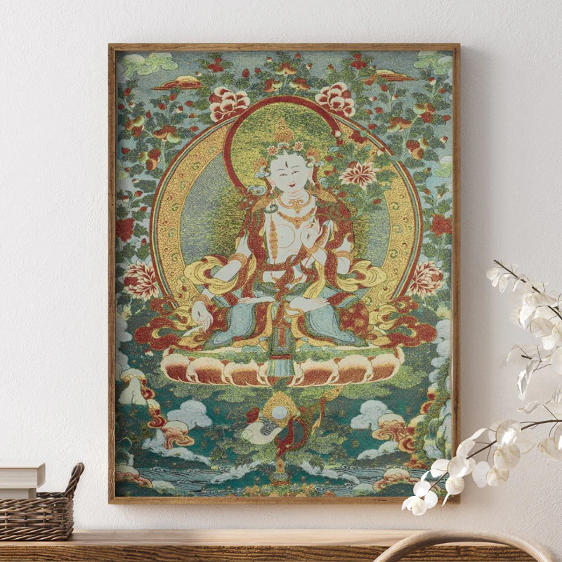 Buddha Stones Ricamo Tibetano Tara Bianca Thangka Arazzo Appeso a Parete Arte della Parete Meditazione per la Decorazione della Casa - Image 7