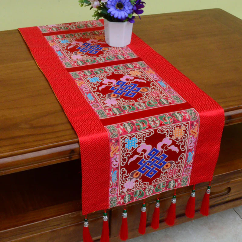 Buddha Stones Tappetino per l'altare della preghiera Man-Bcu Kalachakra Nodo infinito Vajra Simboli tibetani di buon auspicio Nappe Runner da tavolo - Image 12