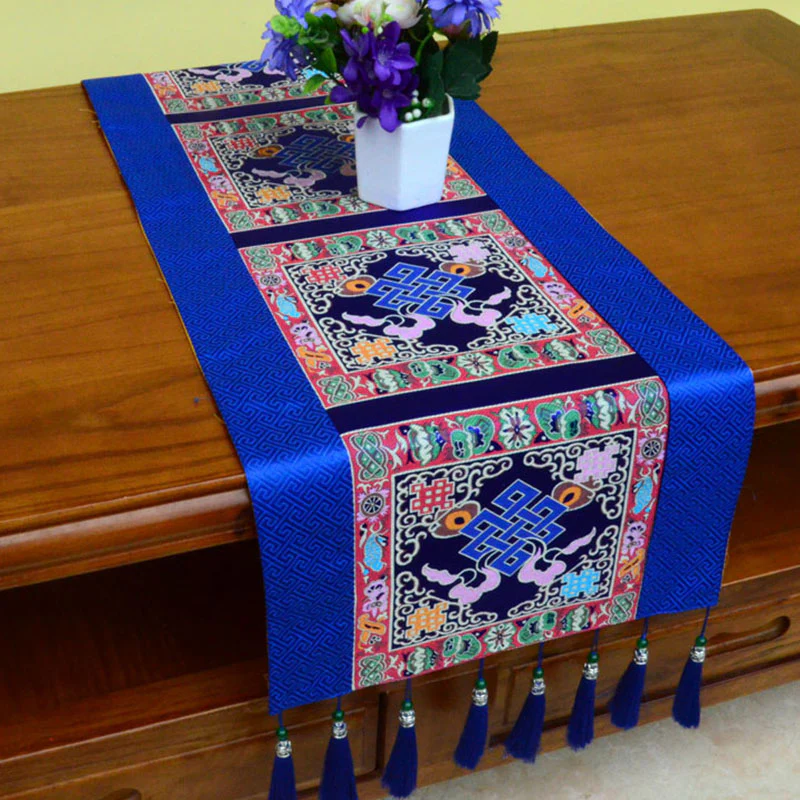 Buddha Stones Tappetino per l'altare della preghiera Man-Bcu Kalachakra Nodo infinito Vajra Simboli tibetani di buon auspicio Nappe Runner da tavolo - Image 13