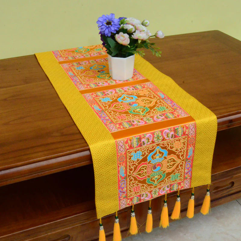 Buddha Stones Tappetino per l'altare della preghiera Man-Bcu Kalachakra Nodo infinito Vajra Simboli tibetani di buon auspicio Nappe Runner da tavolo - Image 14