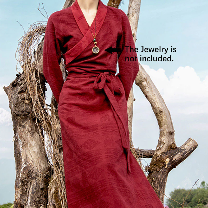 Buddha Stones Tibetan Dress Clothing Lhasa Abito lungo avvolgente Maxi abito Abbigliamento donna - Image 7