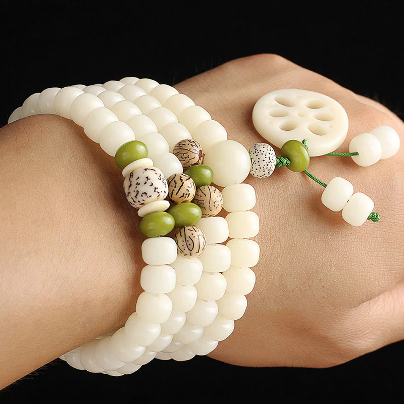 Buddha Stones White Bodhi Seed Mala 108 Perle Braccialetto della Fortuna - Image 4