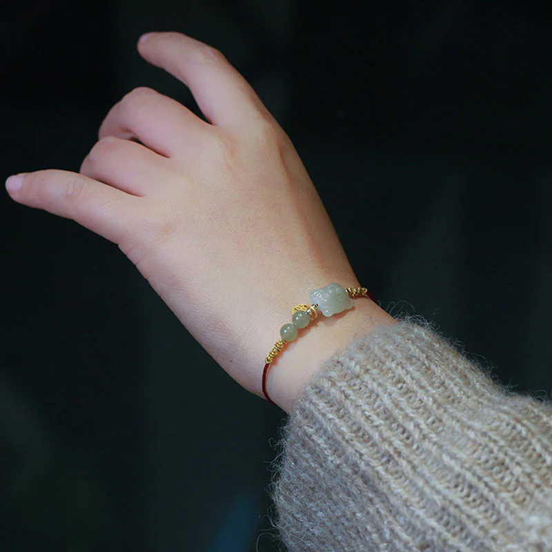 Buddha Stones Zodiaco cinese Tigre Giada Prosperità Braccialetto di corda rossa - Image 3