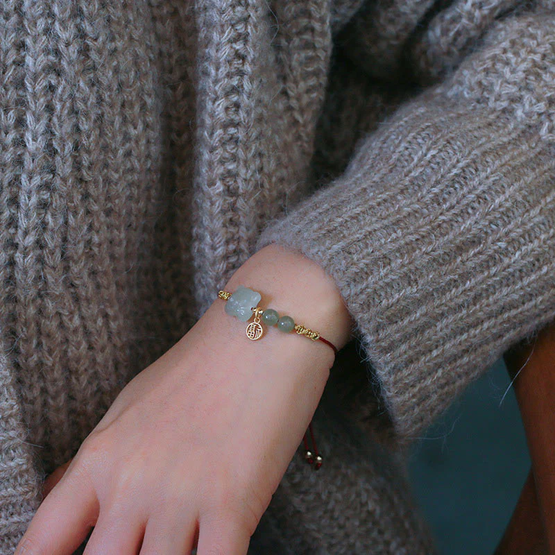 Buddha Stones Zodiaco cinese Tigre Giada Prosperità Braccialetto di corda rossa - Image 4