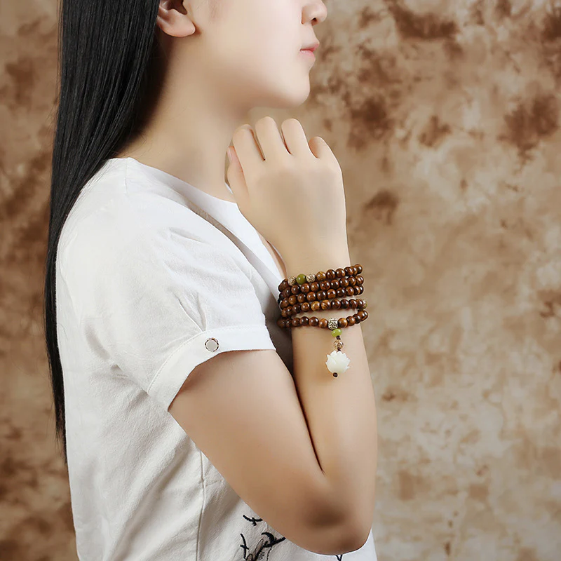 Collana Braccialetto Protezione Calma Mala Loto Palissandro Tibetano Buddha Stones - Image 5