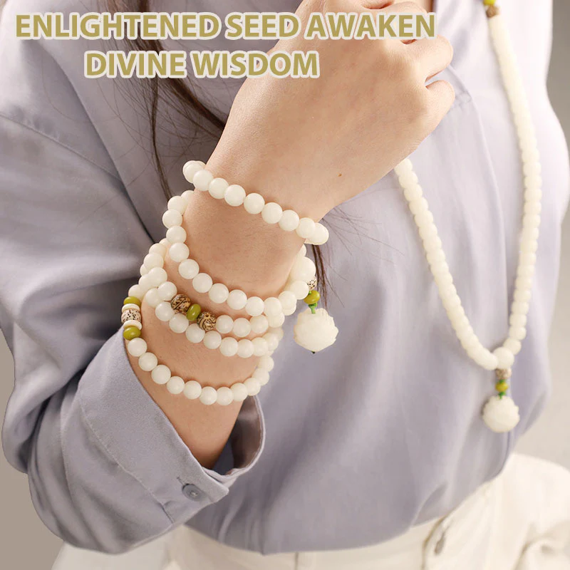 Collana con bracciale in giada bianca Bodhi Lotus Mala Harmony Buddha Stones - Image 16
