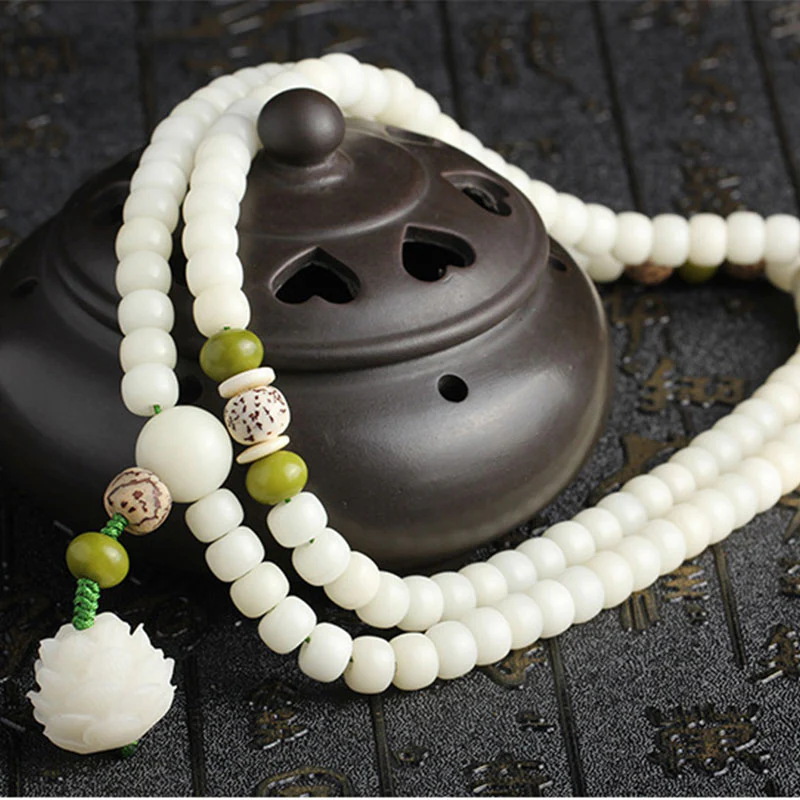 Collana con bracciale in giada bianca Bodhi Lotus Mala Harmony Buddha Stones - Image 22