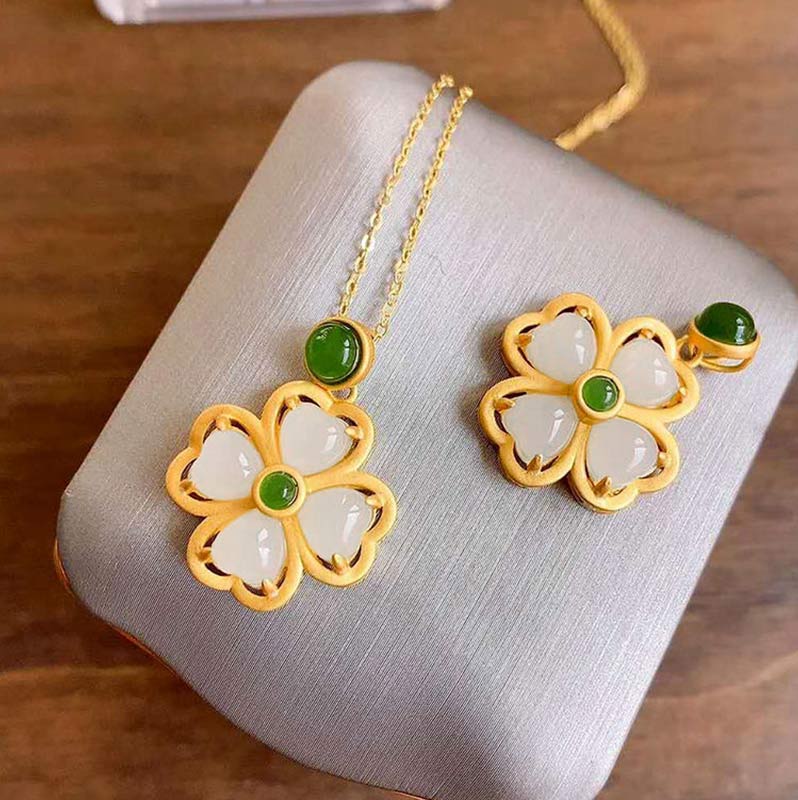 Collana con ciondolo a forma di quadrifoglio fortunato in argento sterling 925 Buddha Stones, giada e prosperità - Image 12