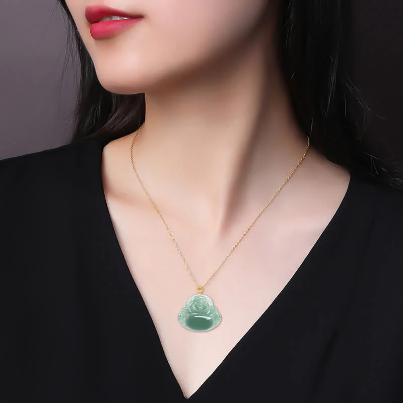 Collana con ciondolo in giada naturale Buddha che ride e abbondanza di prosperità - Image 4