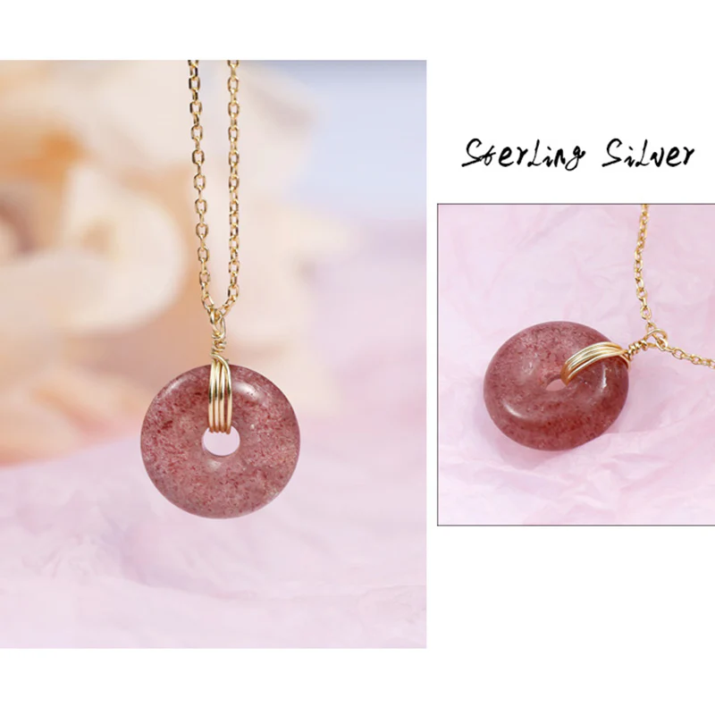 Collana positiva di guarigione al quarzo fragola in argento sterling 925 Buddha Stones - Image 8
