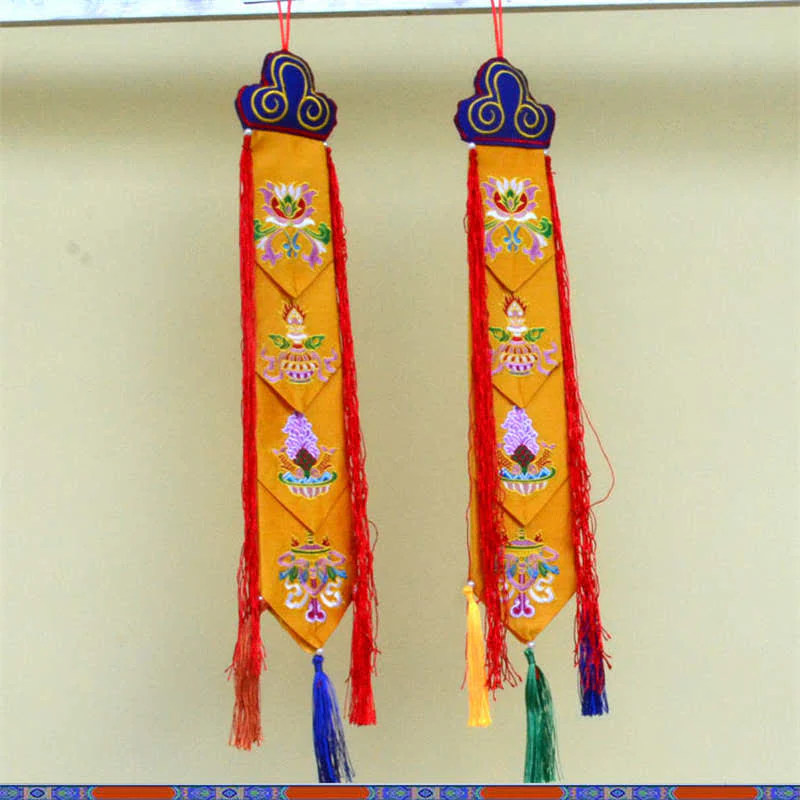 Fiore di loto Otto simboli di buon auspicio Meditazione Illuminazione Nappe colorate Arte murale - Image 10