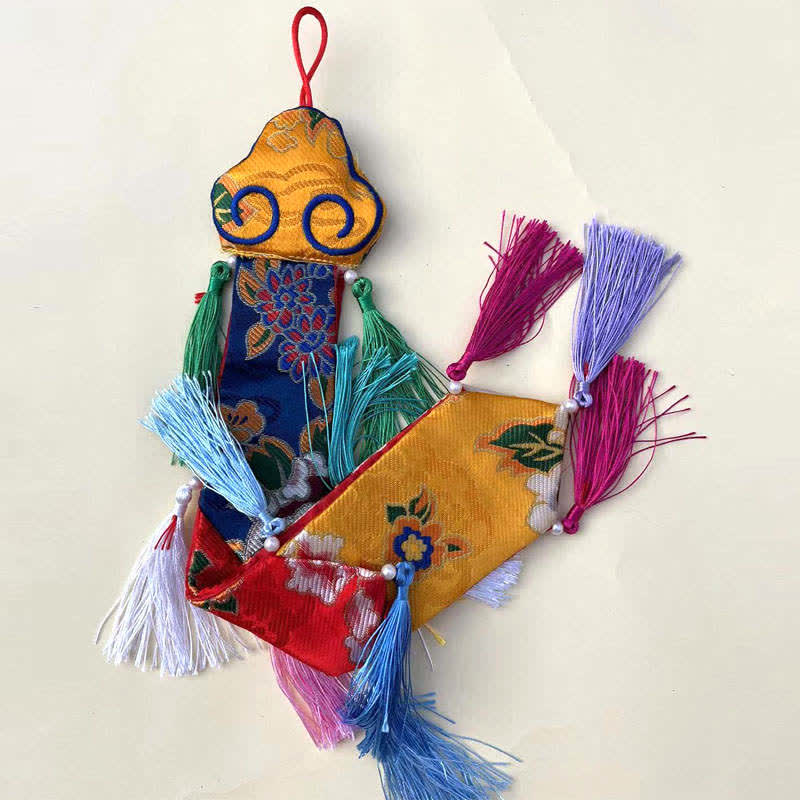 Fiore di loto Otto simboli di buon auspicio Meditazione Illuminazione Nappe colorate Arte murale - Image 14