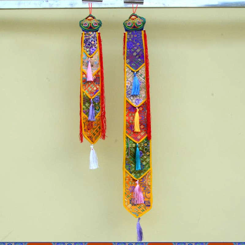 Fiore di loto Otto simboli di buon auspicio Meditazione Illuminazione Nappe colorate Arte murale - Image 20