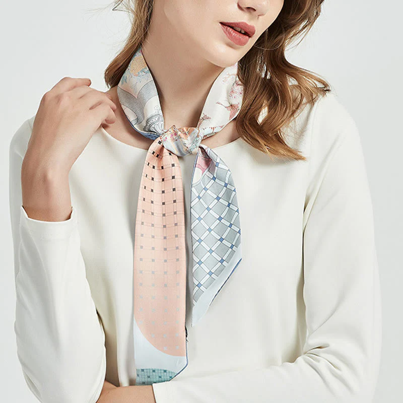 Foulard per capelli in seta 100% gelso Twilly, motivo floreale , Buddha Stones , affreschi di Dunhuang, montagne, tramonto - Image 12