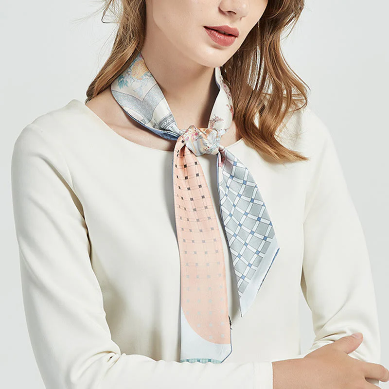 Foulard per capelli in seta 100% gelso Twilly, motivo floreale , Buddha Stones , affreschi di Dunhuang, montagne, tramonto - Image 14